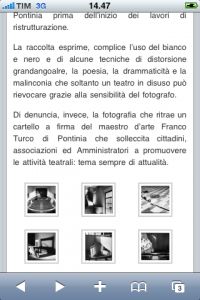 Screenshot di una pagina della versione mobile di pontiniaweb