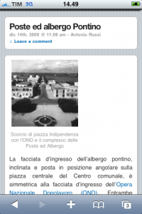 Screenshot di una pagina della versione mobile di pontiniaweb