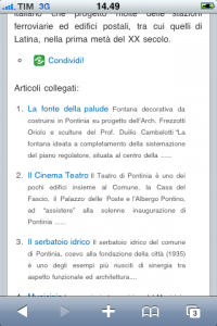 Screenshot di una pagina della versione mobile di pontiniaweb